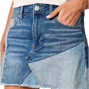 American Eagle Outfitters Two-Tone Blue Patchwork Denim Mini Skirt
